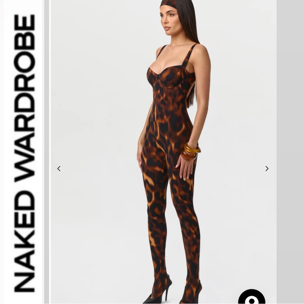 NAKED WARDROBE 🖤 PRINT OPEN BACK JUMPSUIT 🤎Tortoise